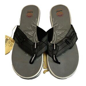 Earth Spirit Womens Size 11 Comfort Footbed Thong Flip Flops Black Gray New